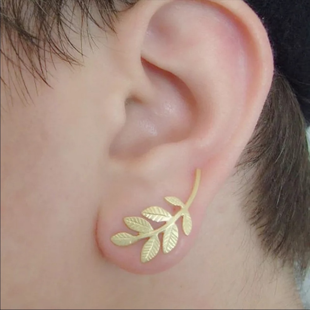 Gold leaf  branch cuff earring